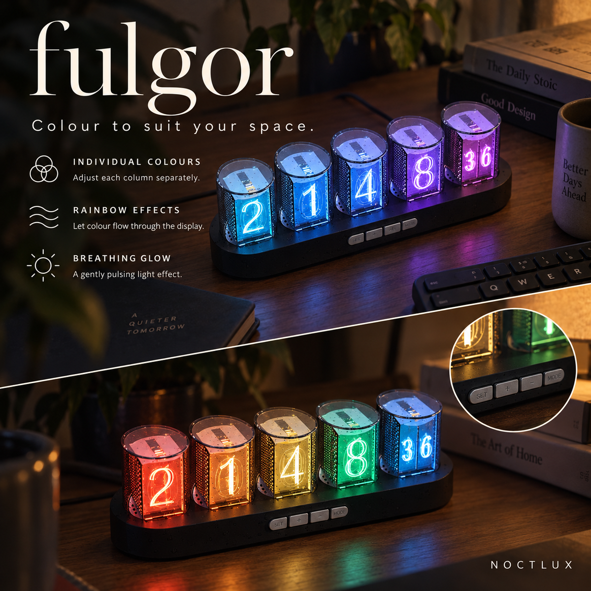 Fulgor in Black with individual colours, rainbow effects and breathing glow.