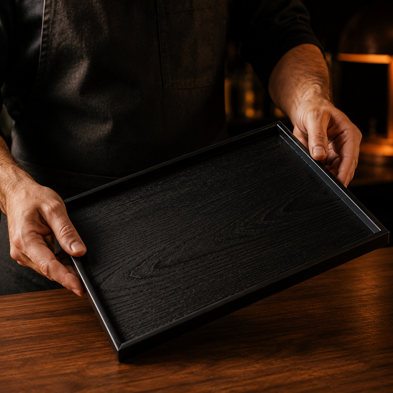 Japanese-Style Black Wood Serving Trays