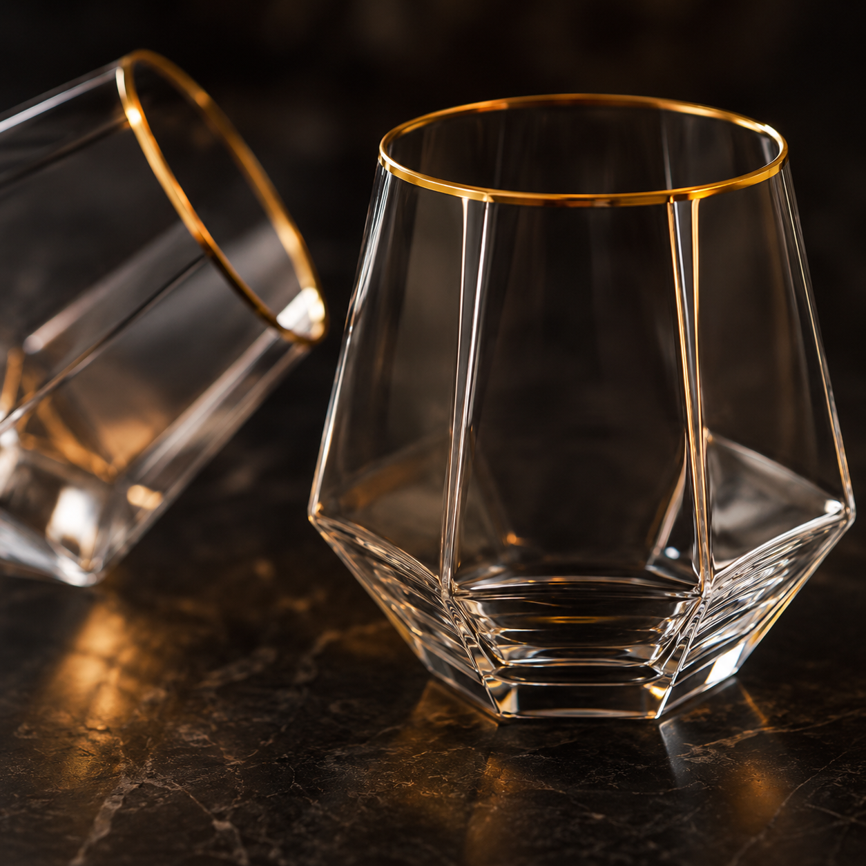 Gold-Rim Diamond Whiskey Glass Set