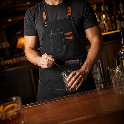 Canvas Barista & Bar Apron with Utility Pockets and Adjustable Straps
