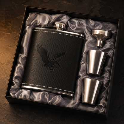 Leather-Style Hip Flask Gift Set with Shot Cups