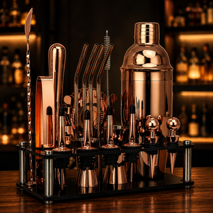 20-Piece Black Cocktail Shaker Set with Stand