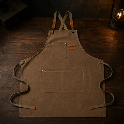 Canvas Barista & Bar Apron with Utility Pockets and Adjustable Straps