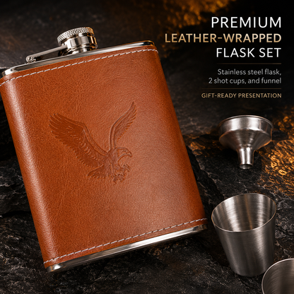 Leather-Style Hip Flask Gift Set with Shot Cups