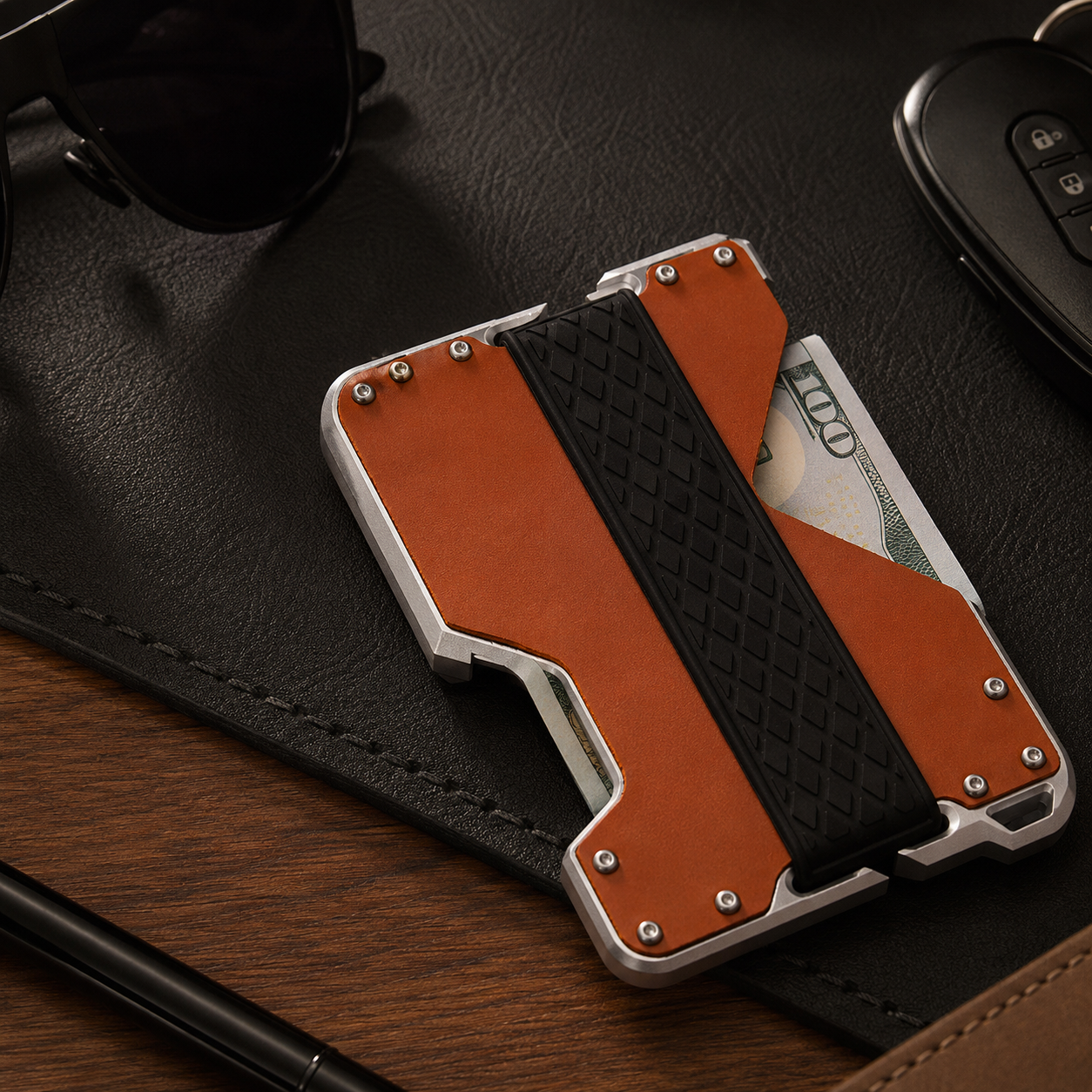 Leather RFID Card & Money Holder With Bottle Opener