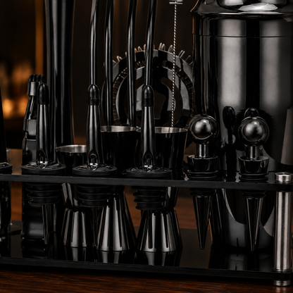 20-Piece Black Cocktail Shaker Set with Stand