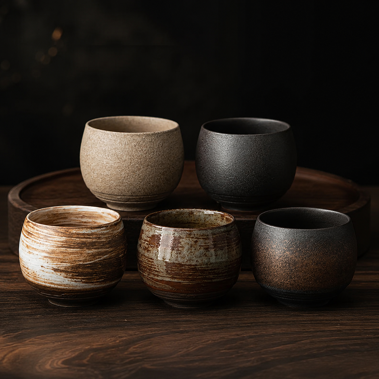5-Piece Rustic Ceramic Tea Cup Set – Mixed Glazes