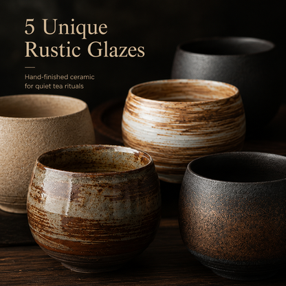 5-Piece Rustic Ceramic Tea Cup Set – Mixed Glazes