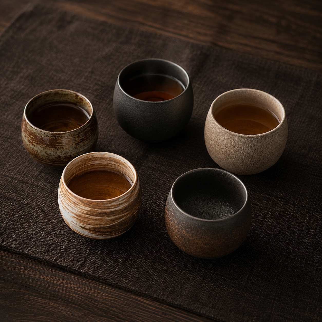5-Piece Rustic Ceramic Tea Cup Set – Mixed Glazes
