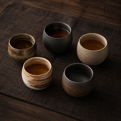 5-Piece Rustic Ceramic Tea Cup Set – Mixed Glazes