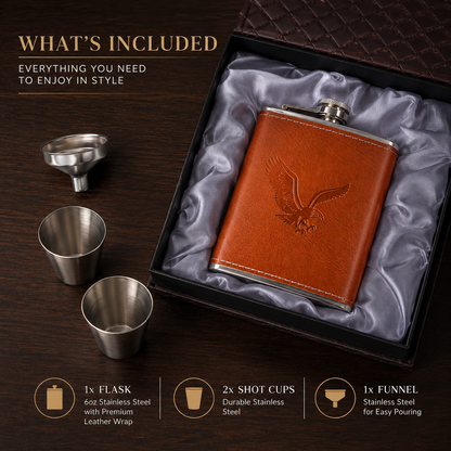Leather-Style Hip Flask Gift Set with Shot Cups