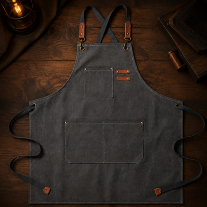 Canvas Barista & Bar Apron with Utility Pockets and Adjustable Straps