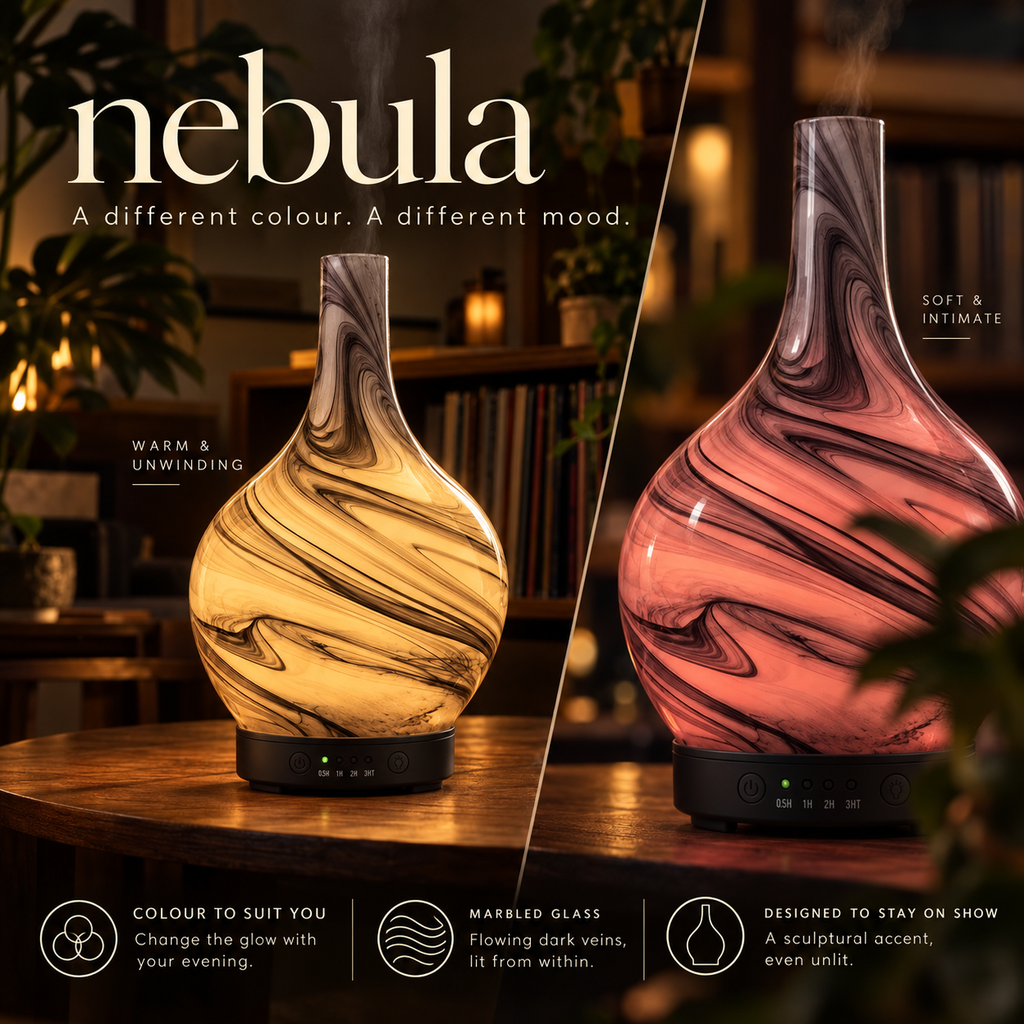 Nebula in amber and rose: colour to suit your evening, marbled glass and sculptural design