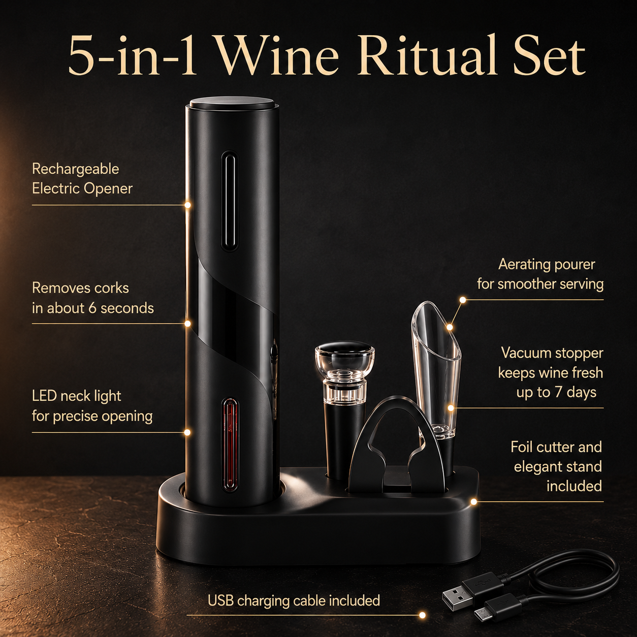 5-in-1 Rechargeable Electric Wine Opener Set