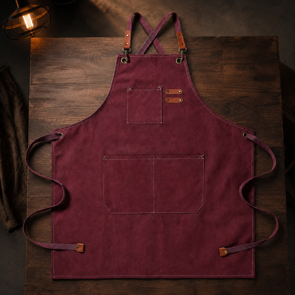 Canvas Barista & Bar Apron with Utility Pockets and Adjustable Straps