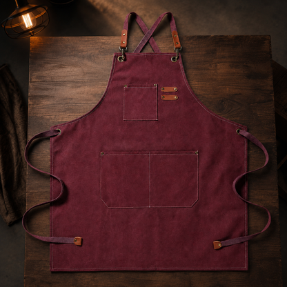 Canvas Barista & Bar Apron with Utility Pockets and Adjustable Straps