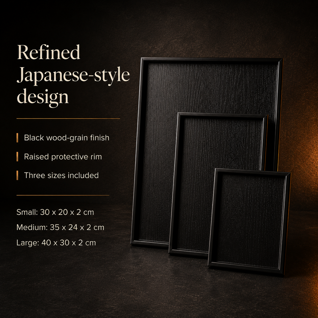 Japanese-Style Black Wood Serving Trays