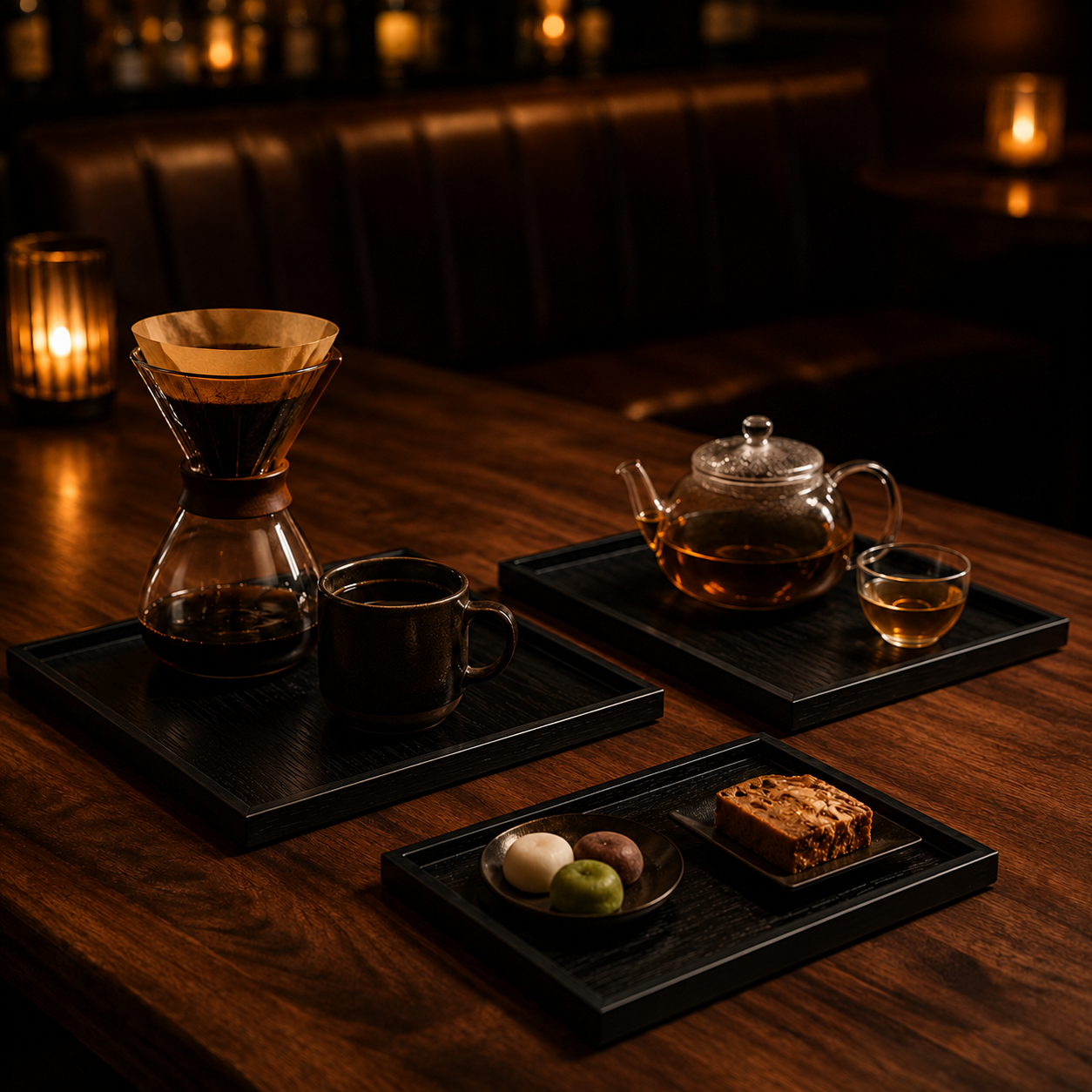 Japanese-Style Black Wood Serving Trays