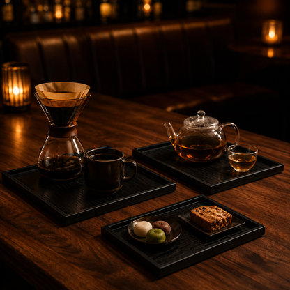Japanese-Style Black Wood Serving Trays