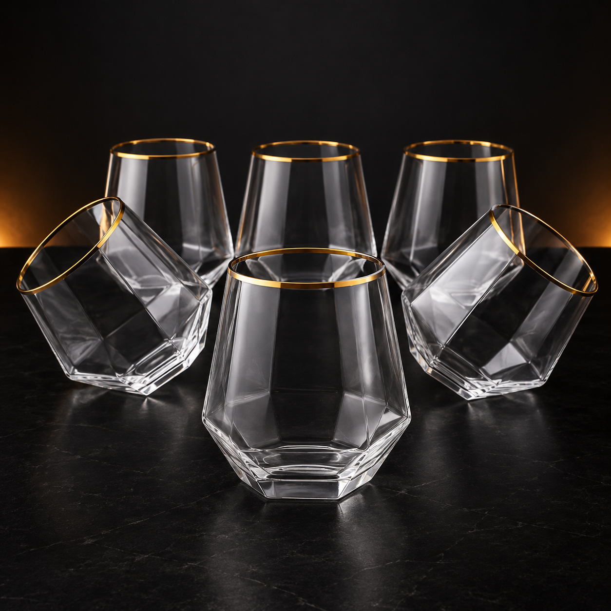 Gold-Rim Diamond Whiskey Glass Set