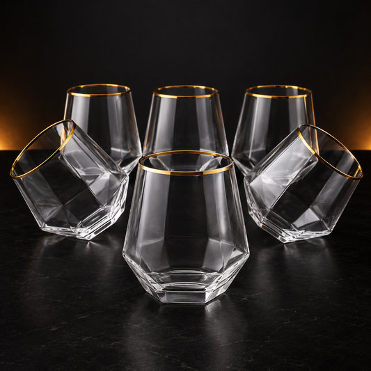 Gold-Rim Diamond Whiskey Glass Set