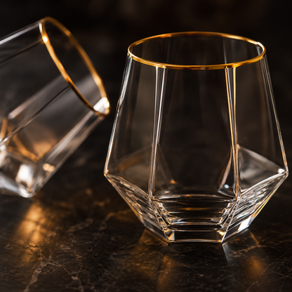 Gold-Rim Diamond Whiskey Glass Set