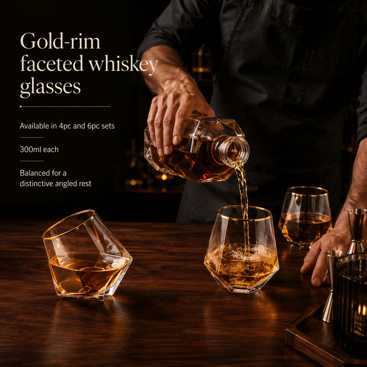 Gold-Rim Diamond Whiskey Glass Set