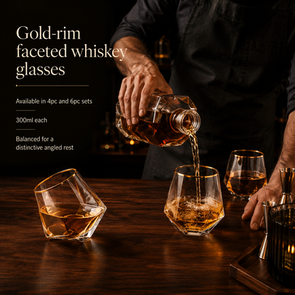 Gold-Rim Diamond Whiskey Glass Set