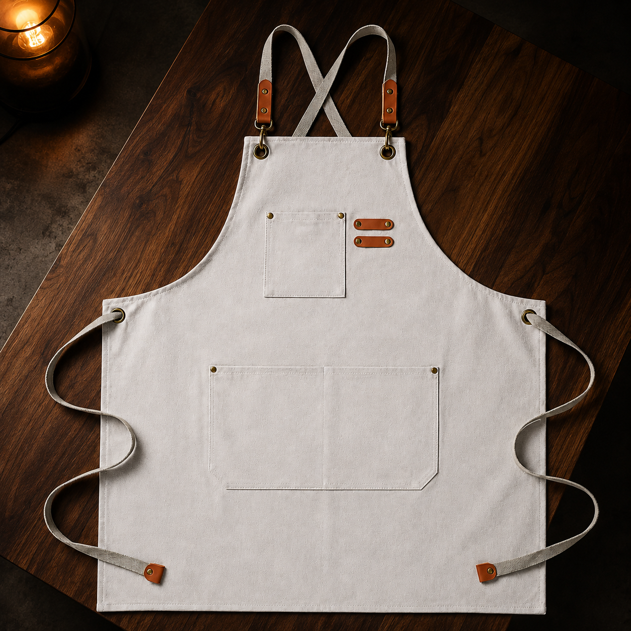 Canvas Barista & Bar Apron with Utility Pockets and Adjustable Straps